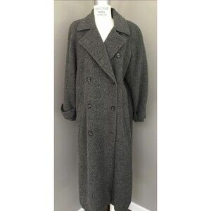 1980s Perry Ellis Grey Wool Full Length Coat Oversized Boxy Fit Fully Lined Sz 6